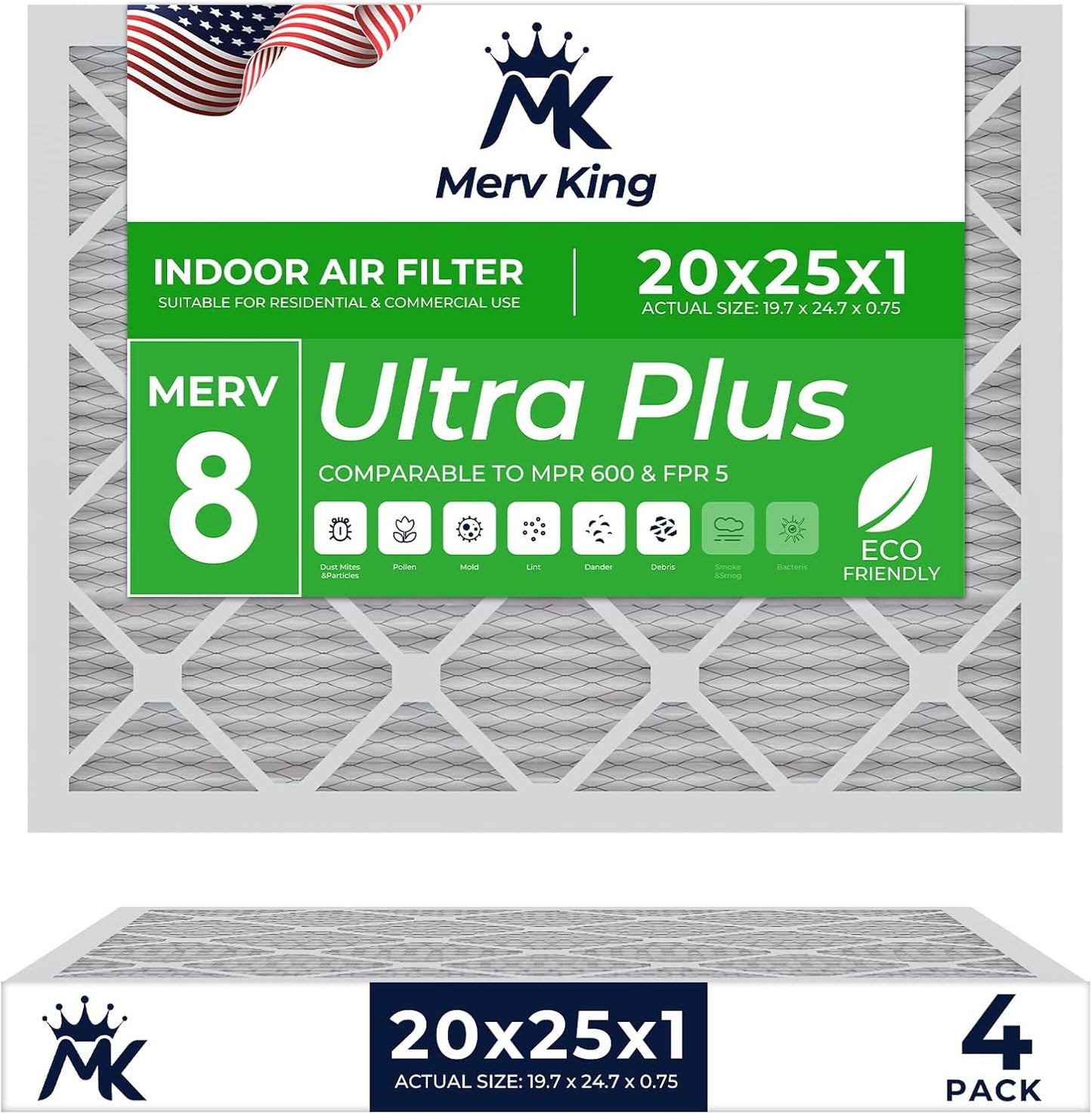 MervKing 20x25x1 Air Filter for HVAC and Furnace Systems