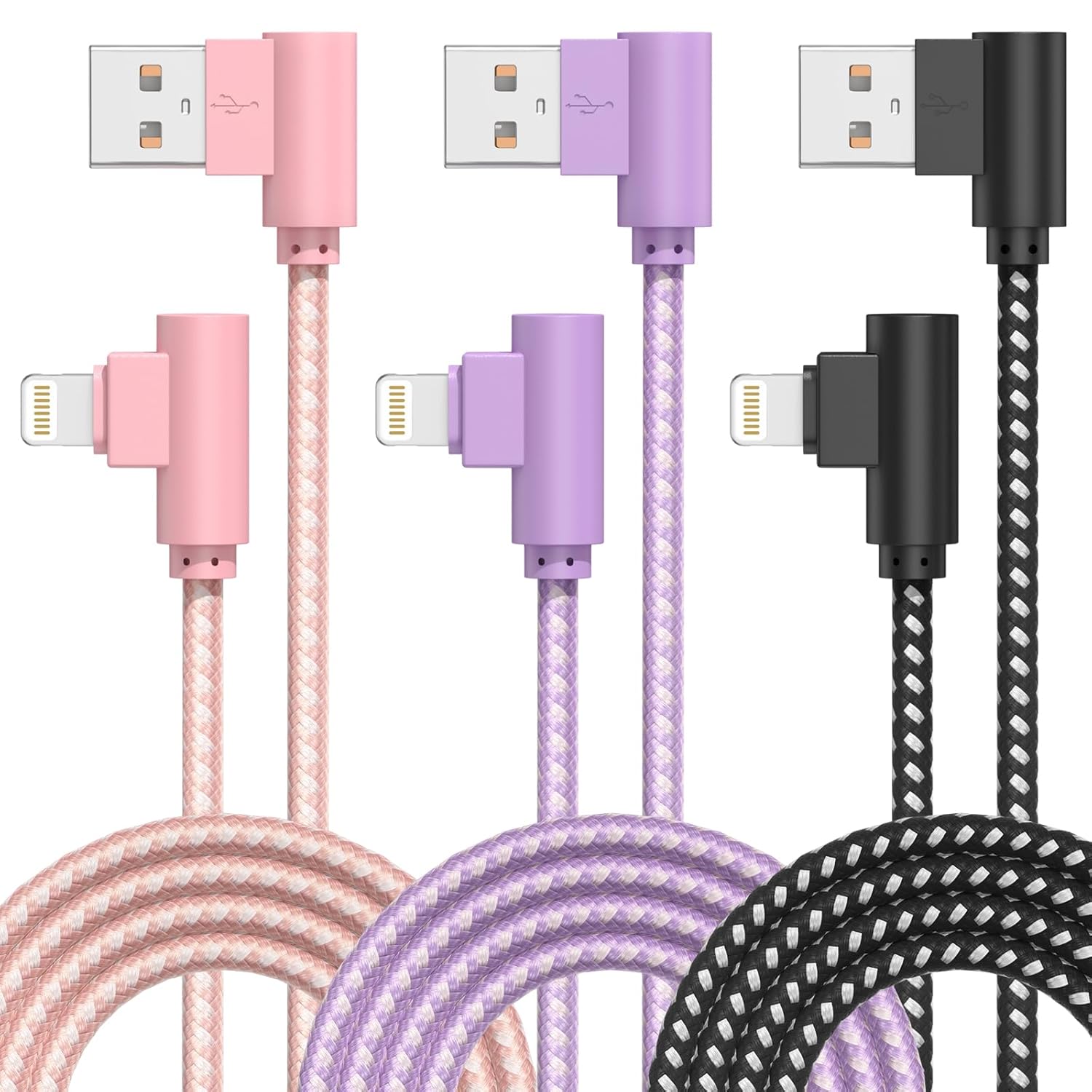 Fast Charging Trio for iPhone 14/13/12 - 10ft Nylon Braided Cables - MFi Certified