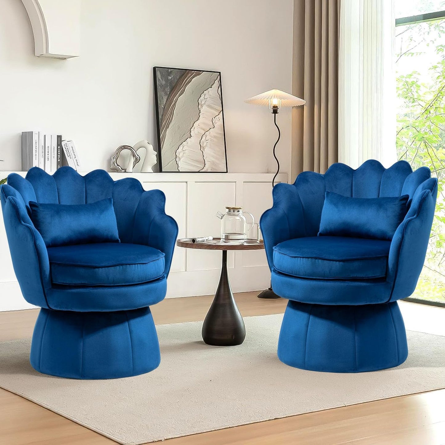 Navy Blue Velvet Swivel Chairs Set - Mid-Century Style, Relax in Comfort!