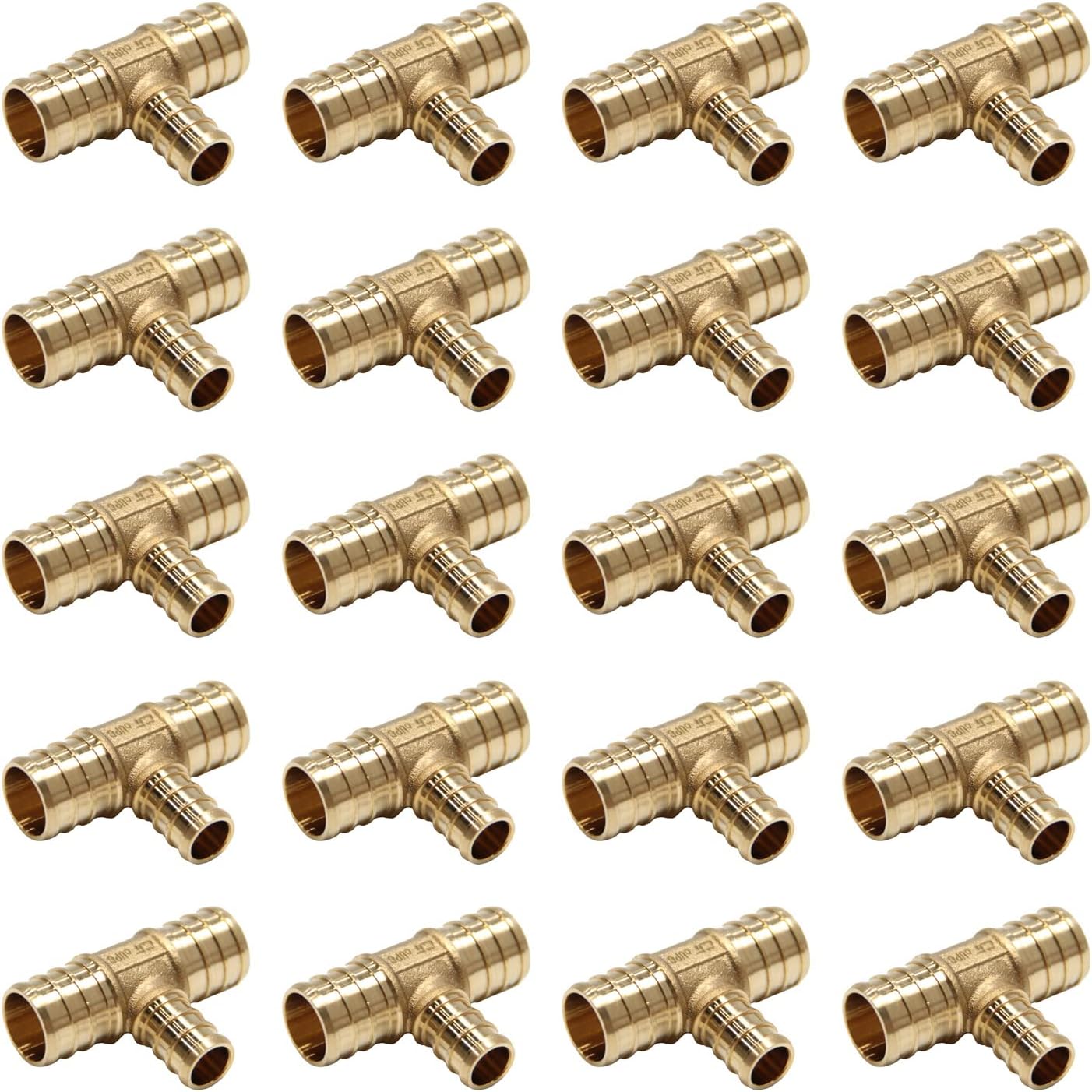 20-Pack Pex Reducing Tee Brass Barb Crimp Fittings for Plumbing