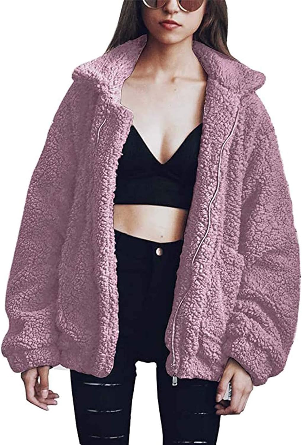 Comeon Women's Fleece Faux Shearling Coat for Winter Style