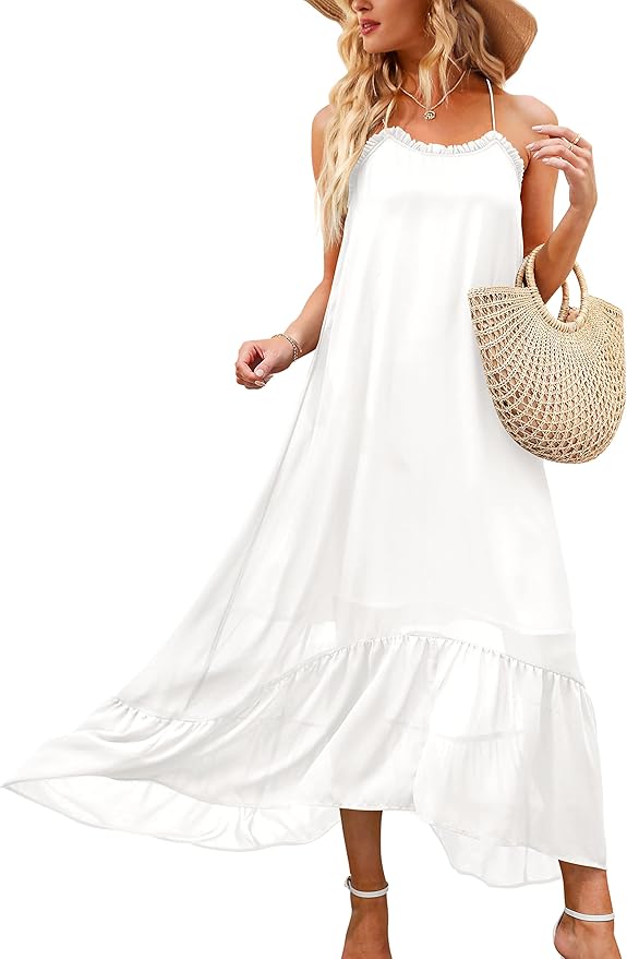 ANRABESS Womens Summer High Low Ruffle Maxi Dress for Beach