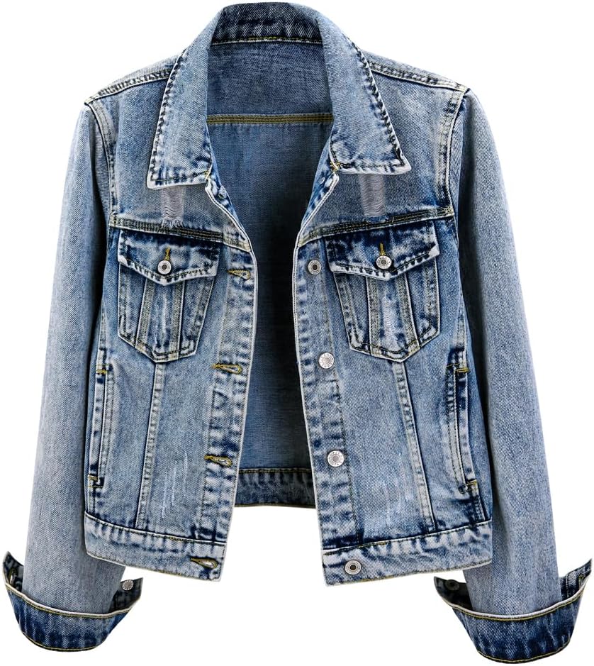 Trendy Distressed Ripped Denim Jacket for Women - Classic Style