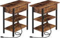 End Table with Charging Station Set of 2 - Narrow Flip Top Nightstands