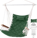Hammock Chair Hanging Swing with Wooden Armrests - Quilted Cotton