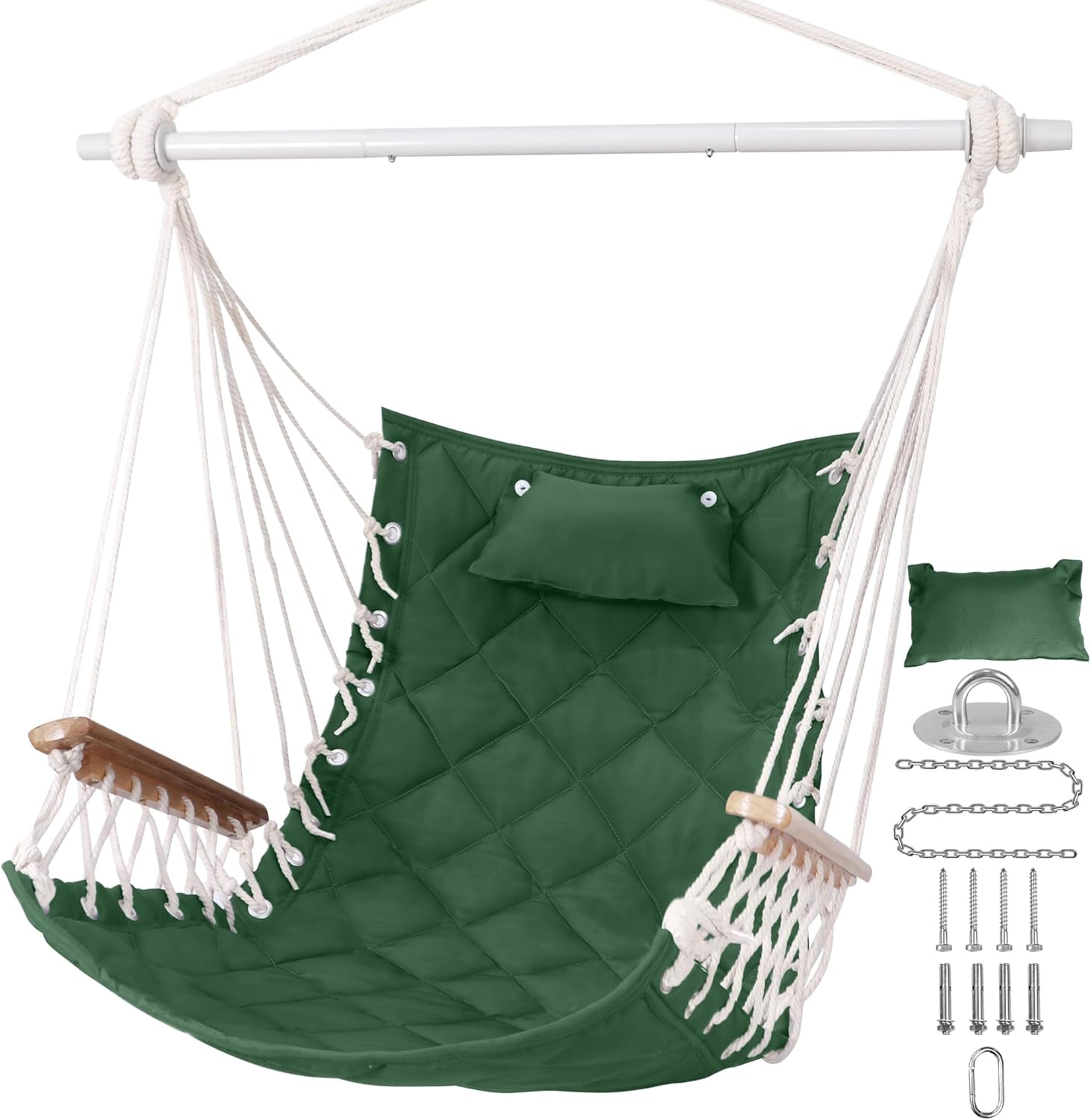 Hammock Chair Hanging Swing with Wooden Armrests for Comfort