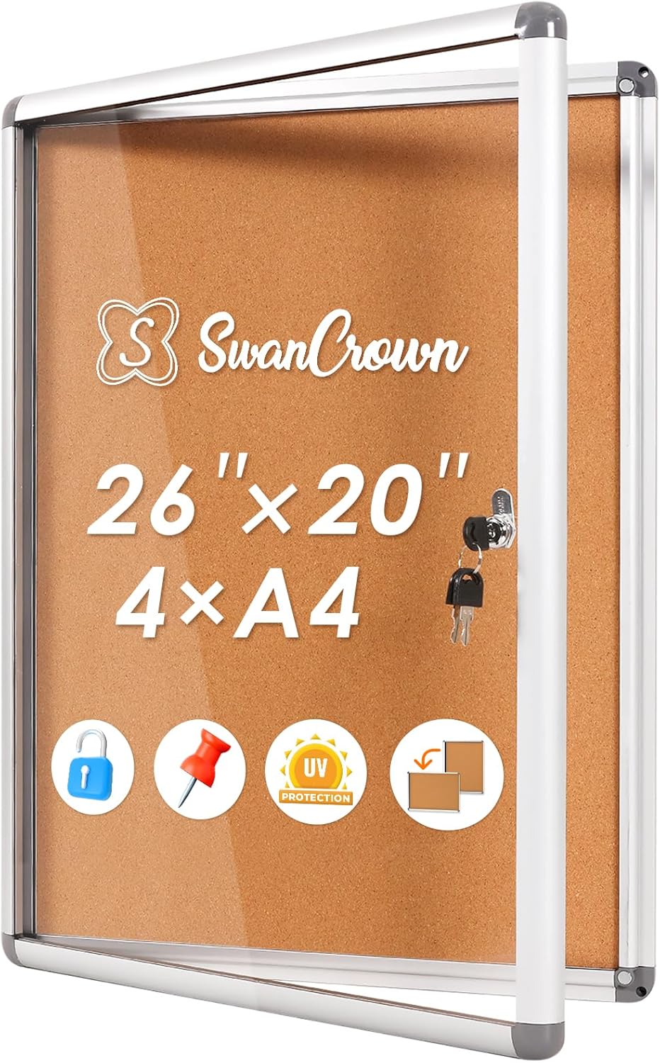 SWANCROWN Enclosed Bulletin Board with Secure Acrylic Door