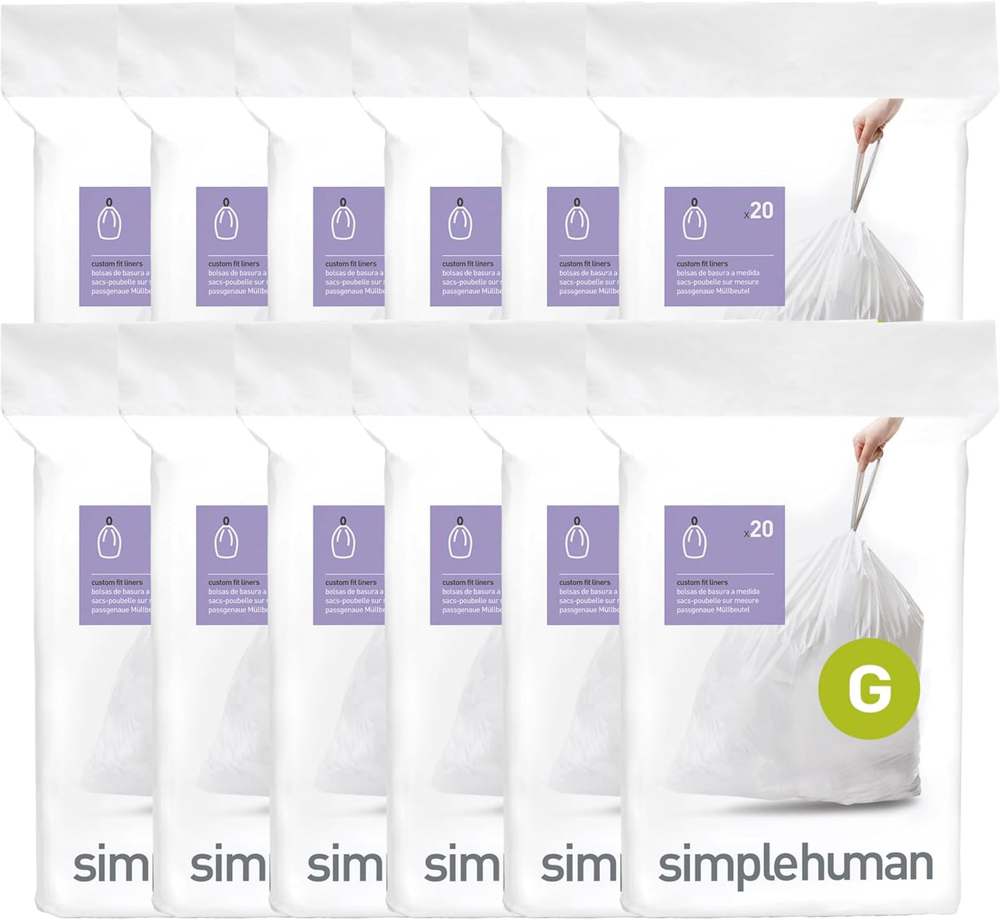 simplehuman Code G 240 Count Custom Fit Liners for Trash Bags