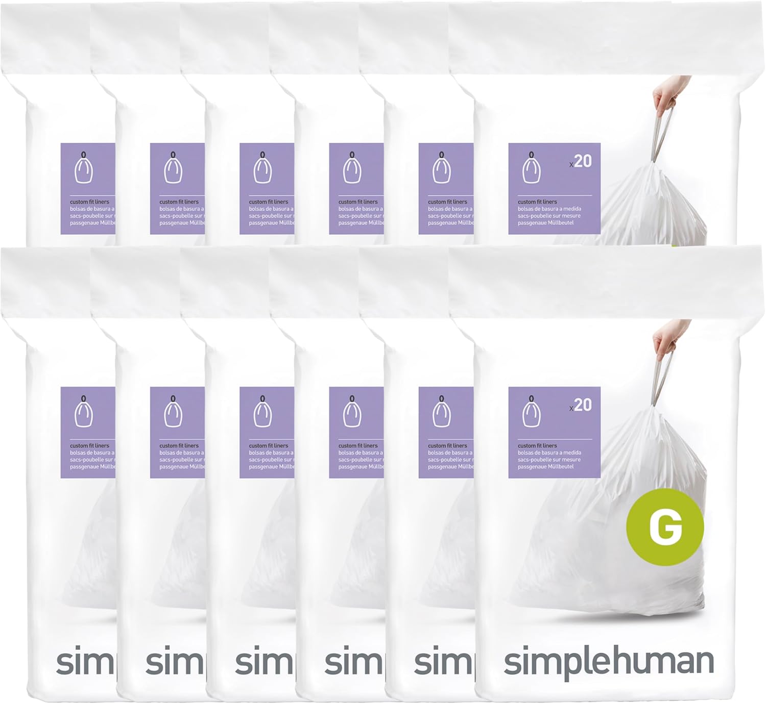 simplehuman Code G 240 Count Custom Fit Liners for Trash Bags