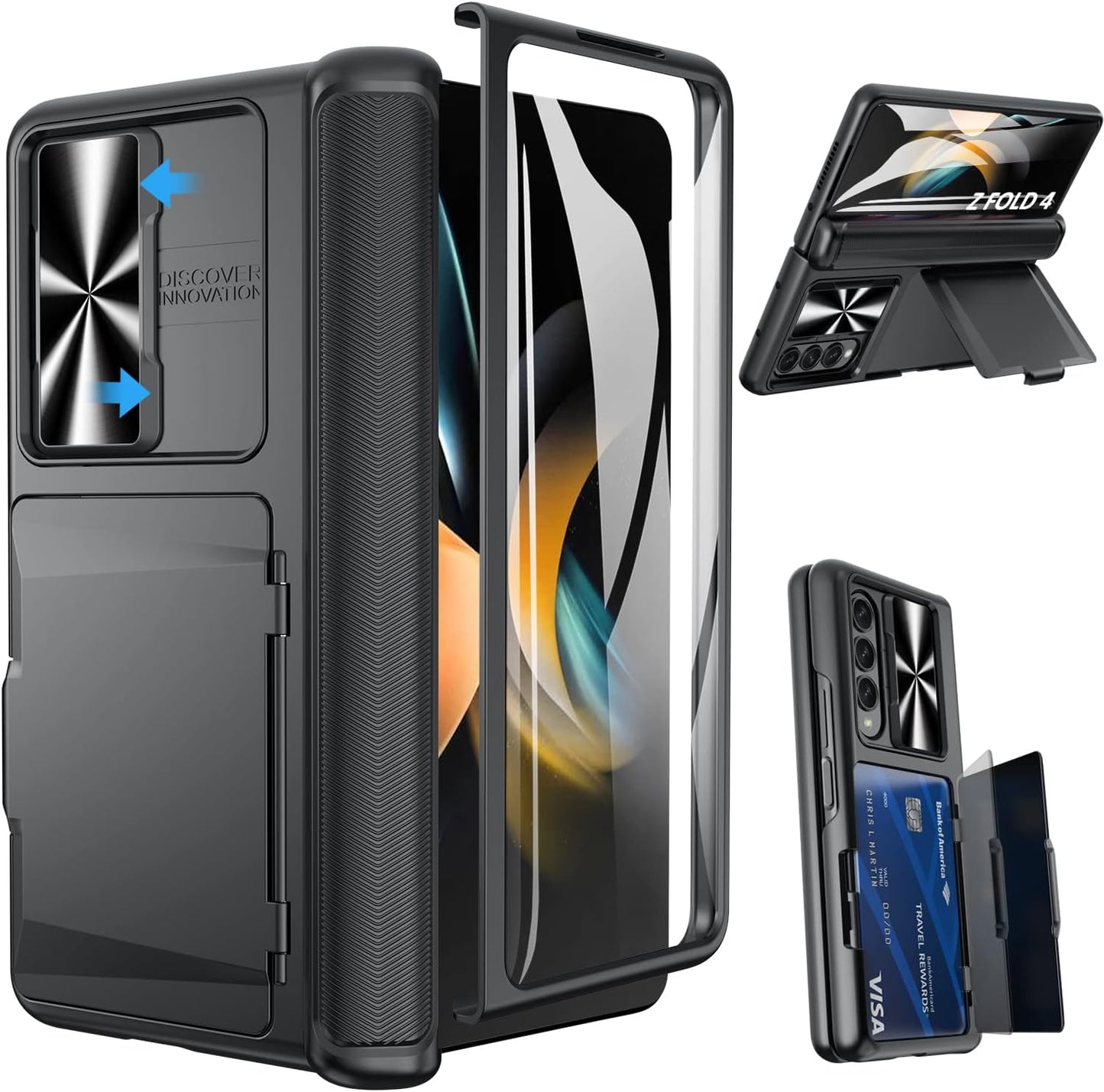 Durable Galaxy Z Fold 4 Case with Card Holder & Hinge Protection