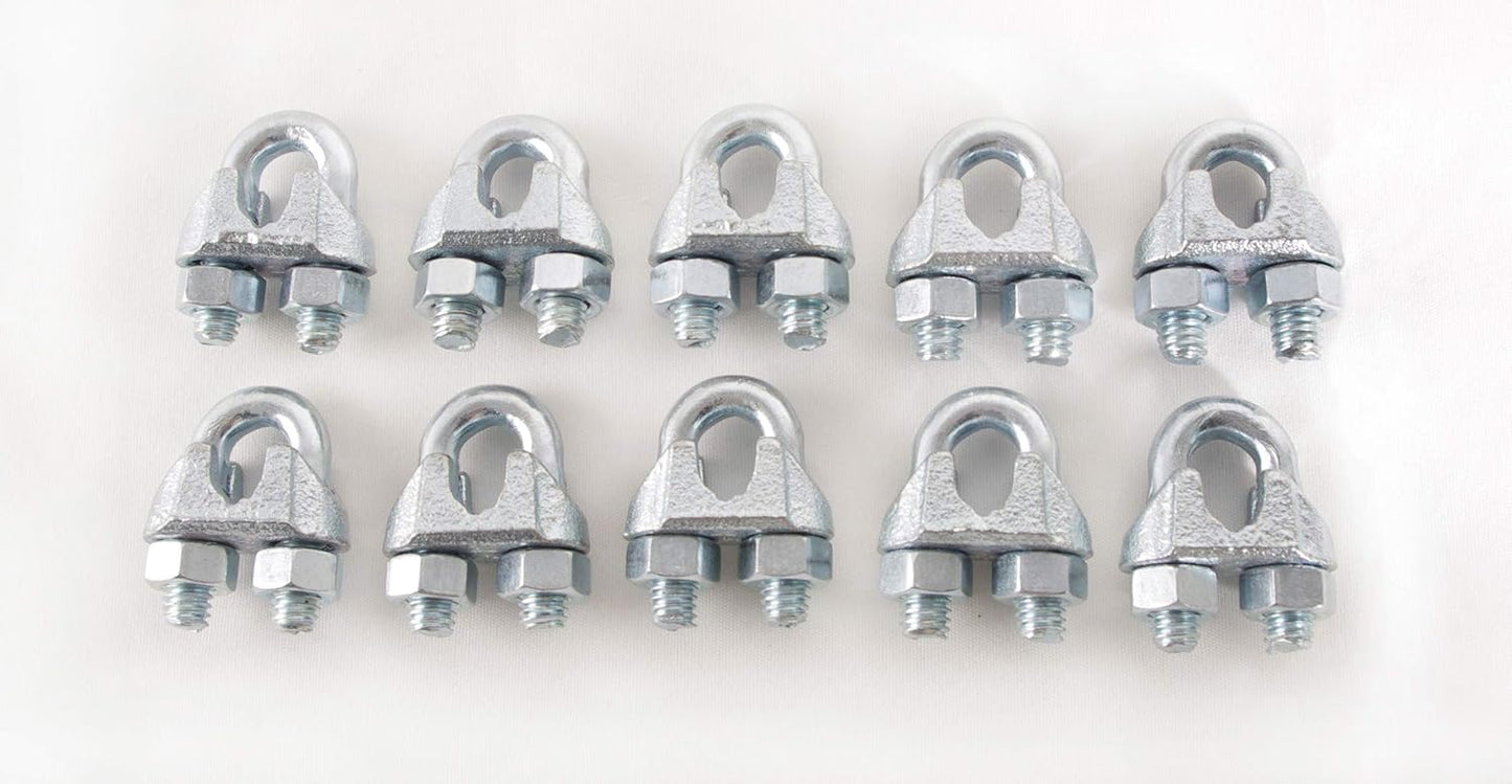 HIGOOD 1/4 inch Zinc Plated Wire Rope Clamp 10 Pack - Secure Wire Cable