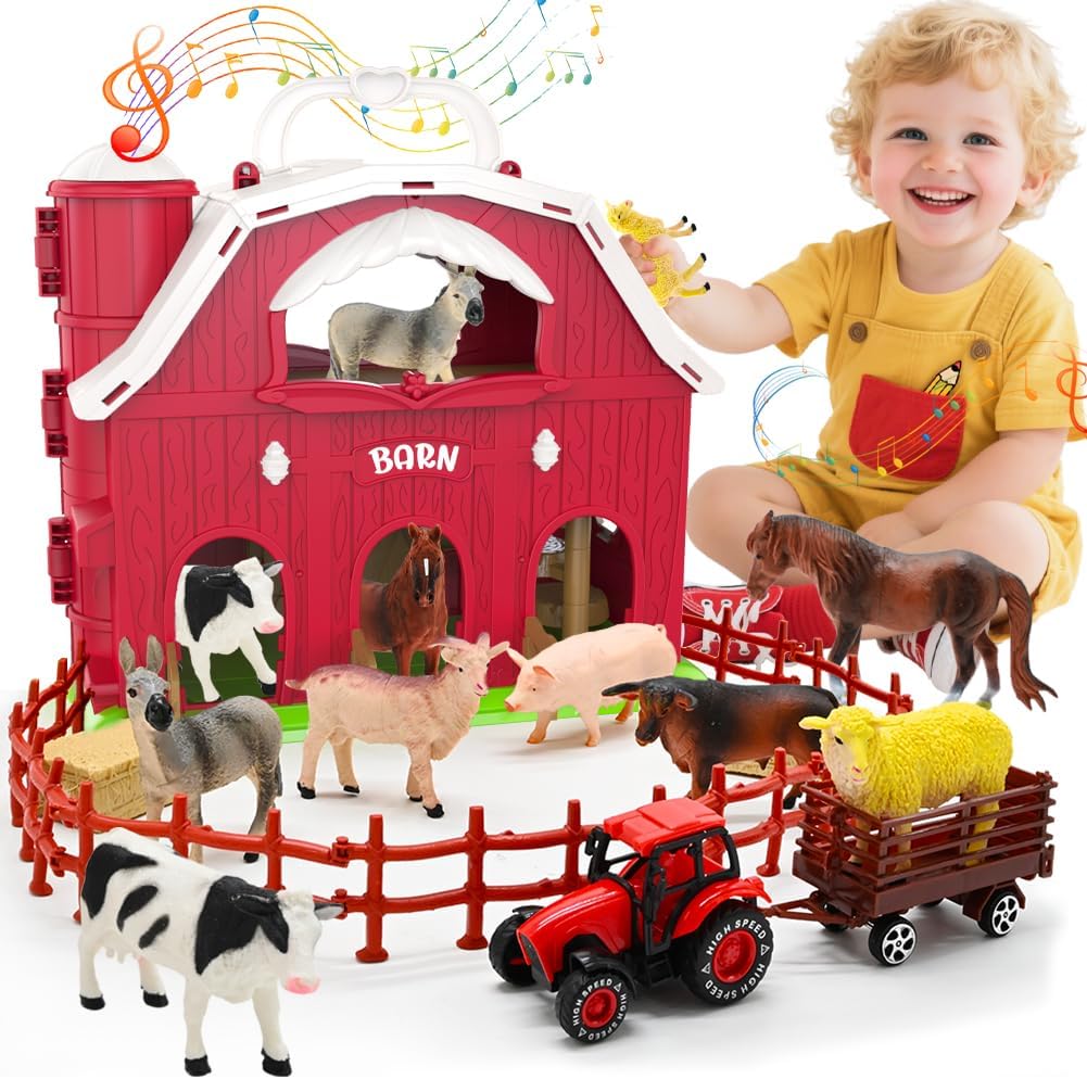 Big Red Barn Toys for Toddlers - Farm Animal Figures Playset