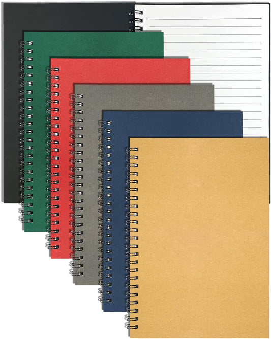 6-Pack Small Spiral Notebooks, 120 Lined Pages, 8.25x5.50 Inches, Kraft Cover for Sketching & Writing
