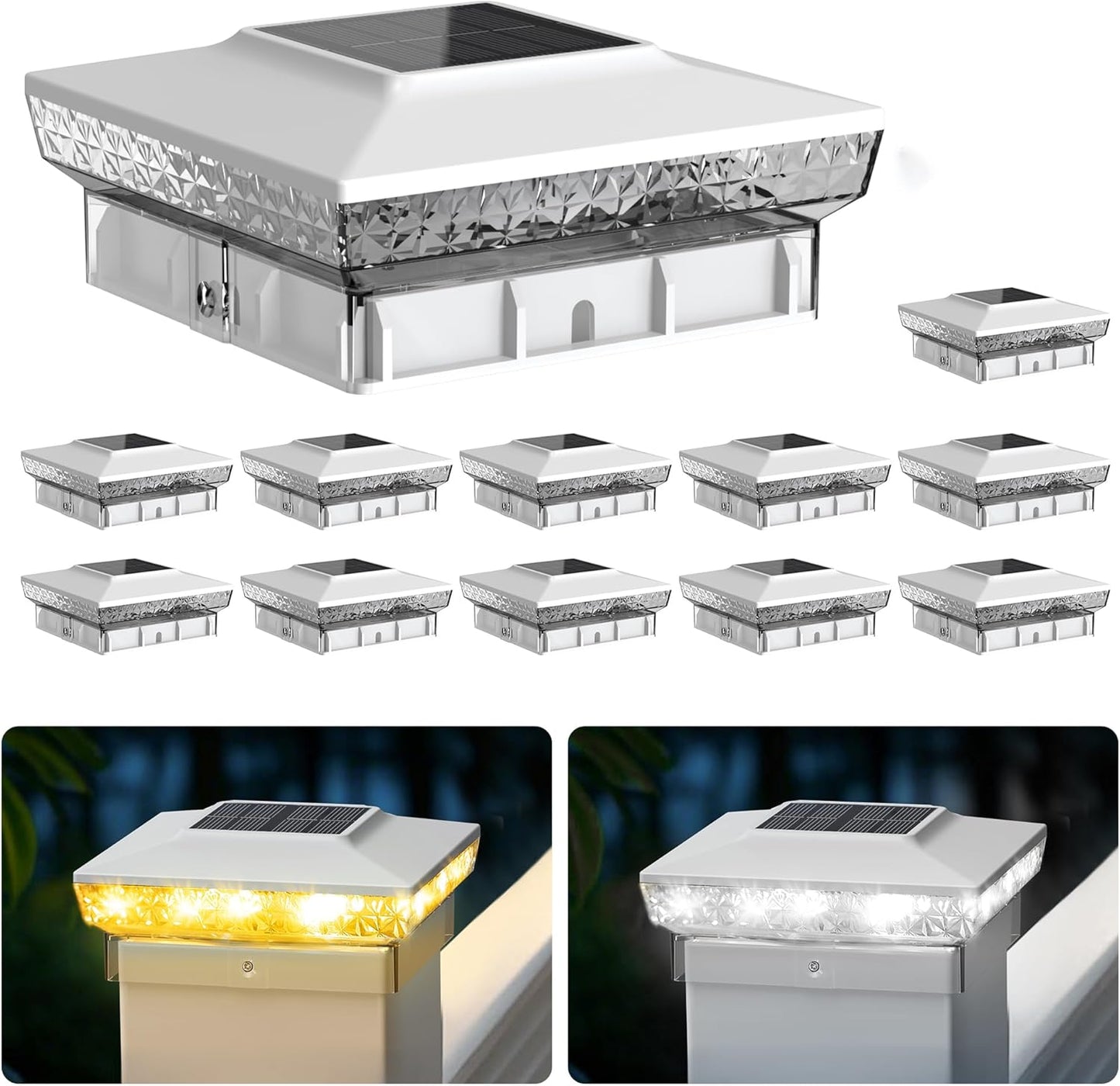 Solar Post Cap Lights for 4x4 5x5 Decks - 12-Pack Upgrade