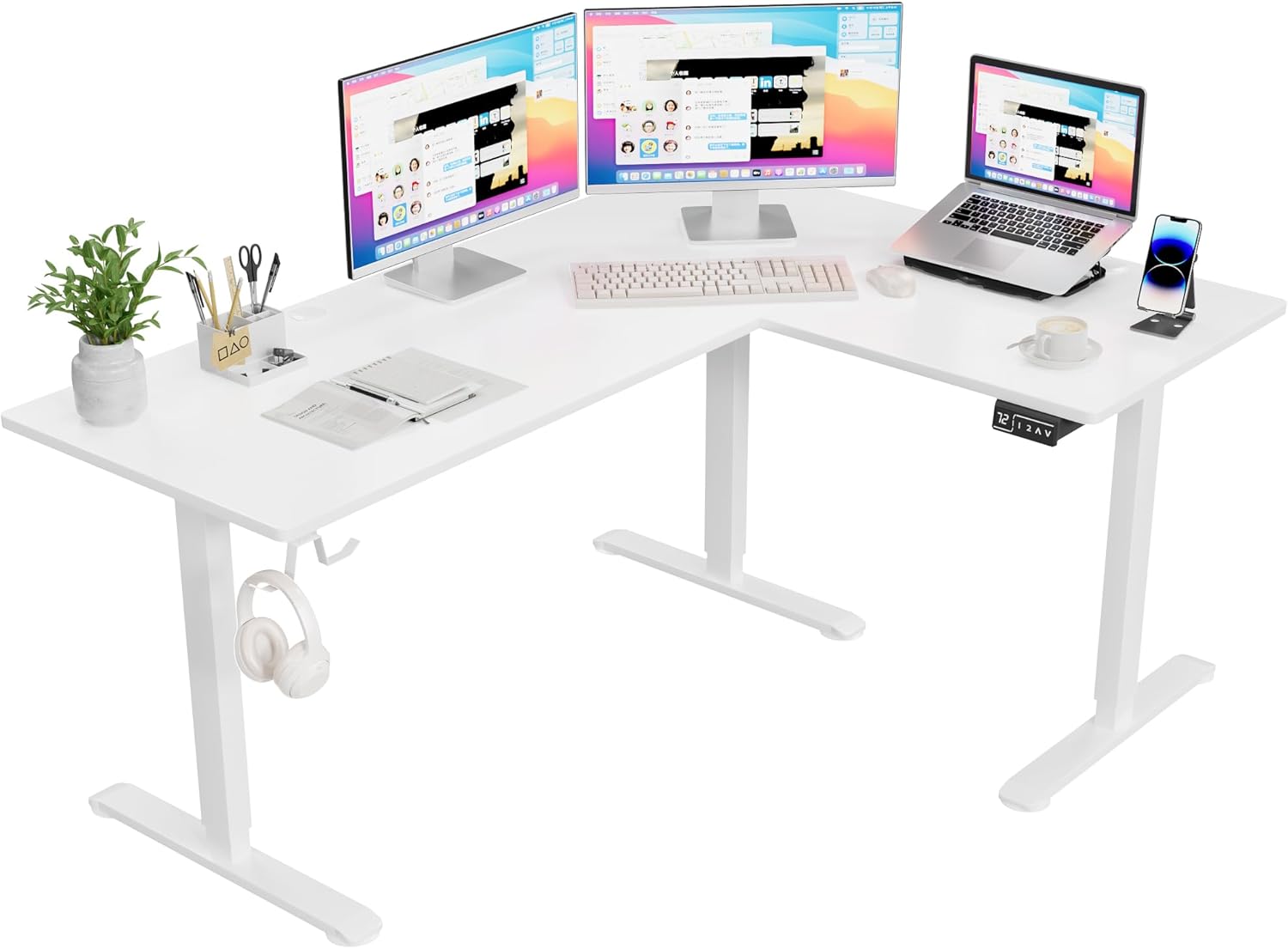 Furmax 63 x 48 Inch L Shaped Standing Desk for Home Office