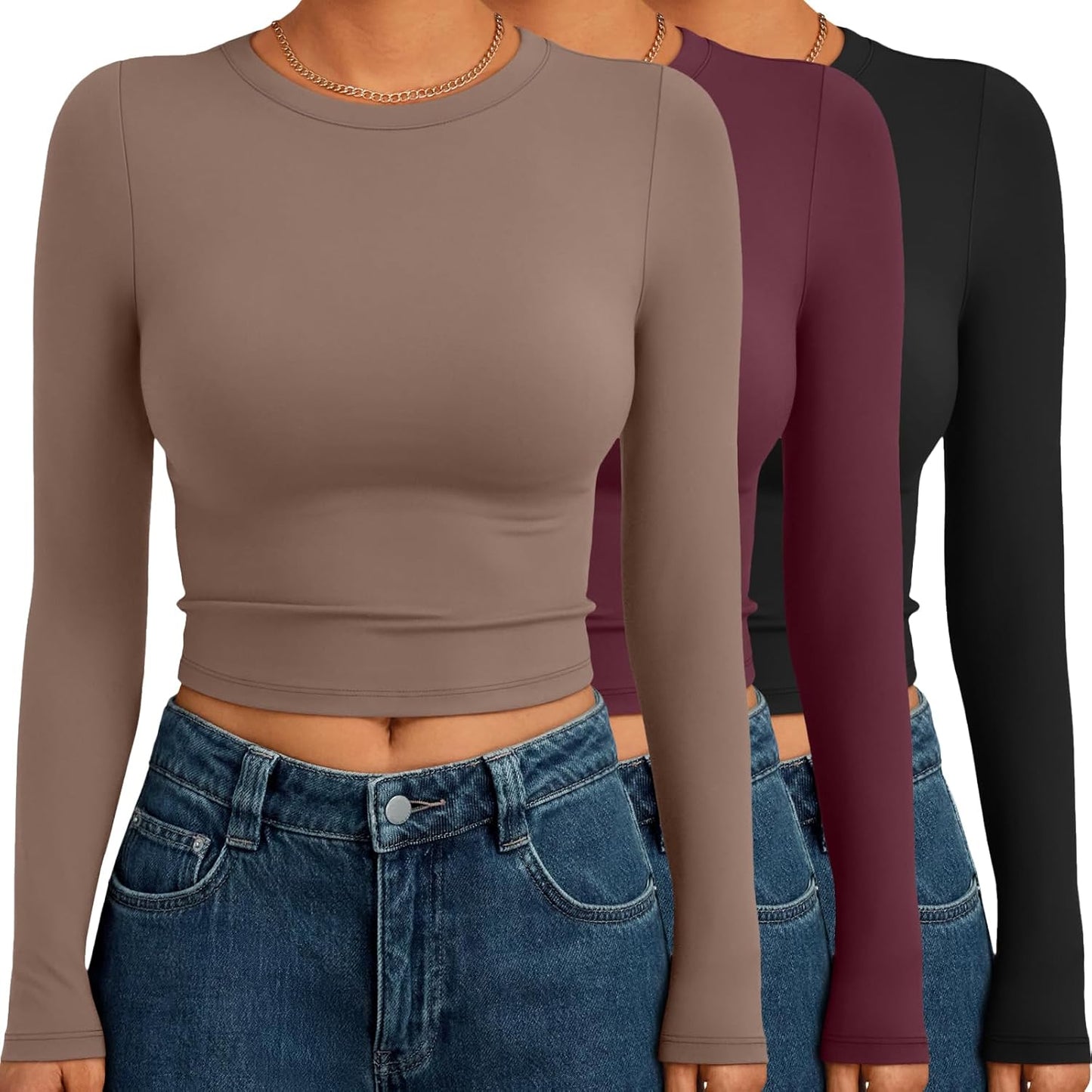 AUTOMET 3 Pack Womens Long Sleeve Crop Tops for Fall Fashion