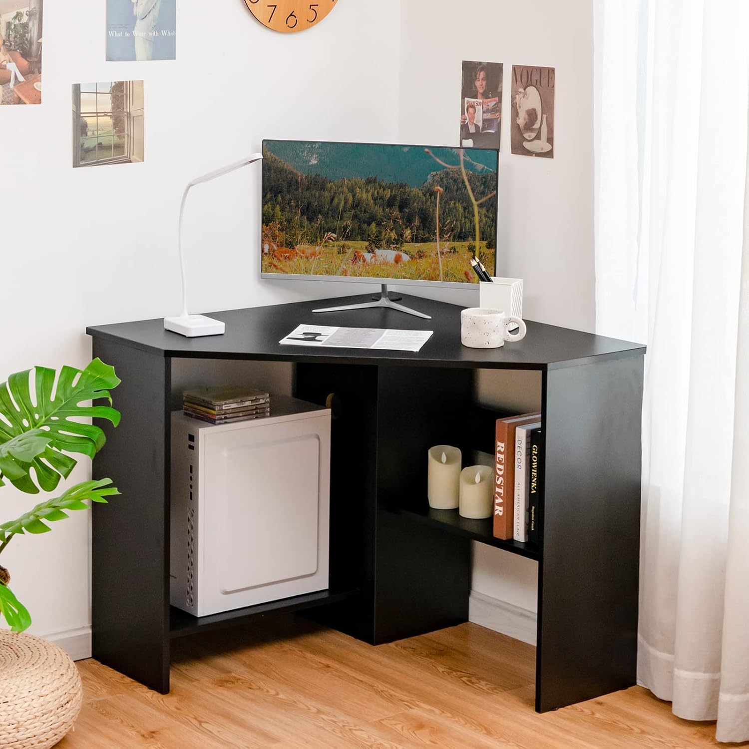 Tangkula Triangle Corner Desk - Space Saving with Storage