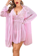 Plus Size Lace Lingerie Set - Sexy Side Slit Nightgown