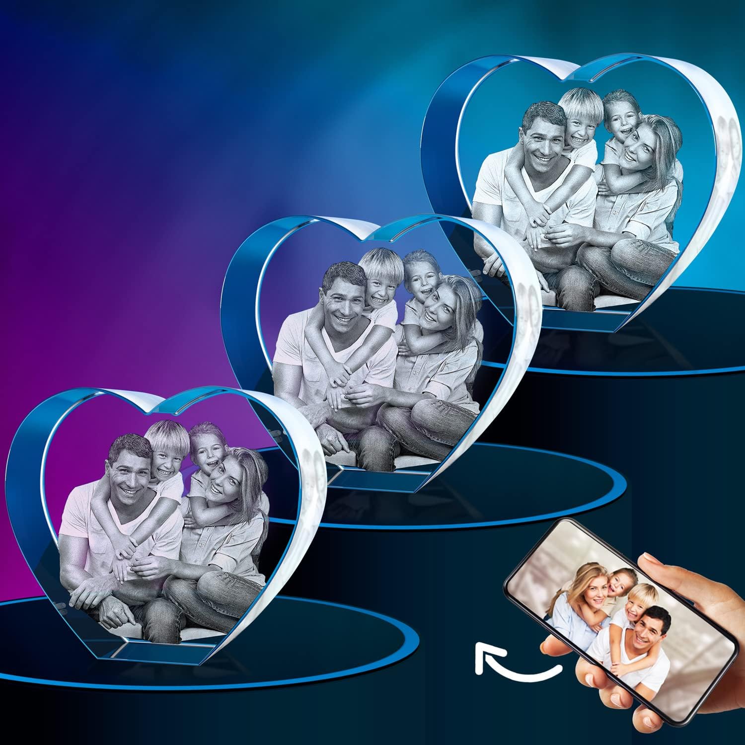 3D Crystal Photo Personalized Gifts for Women and Men Heart