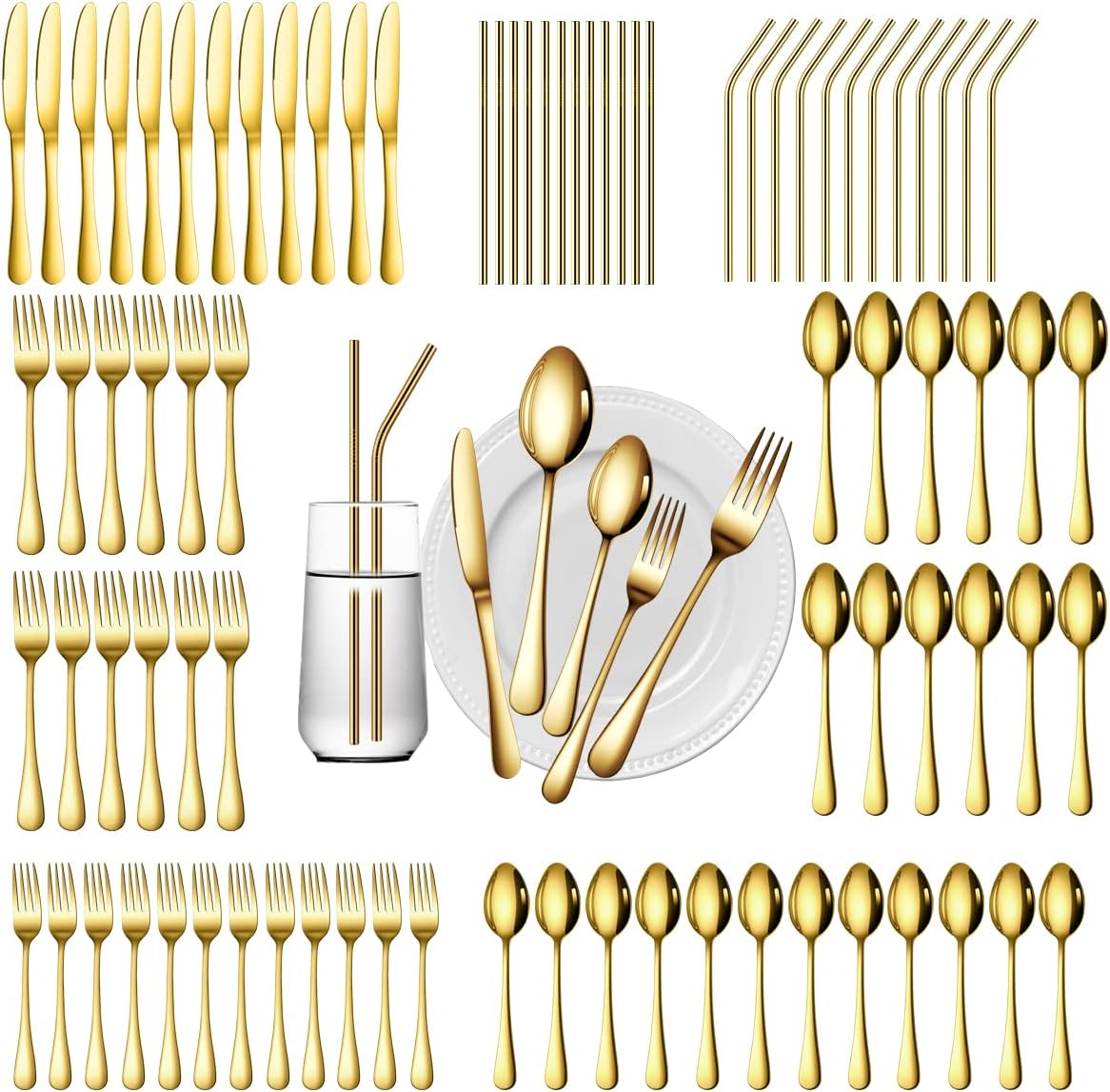 84 Pieces Gold Silverware Set for 12 - Stylish and Durable