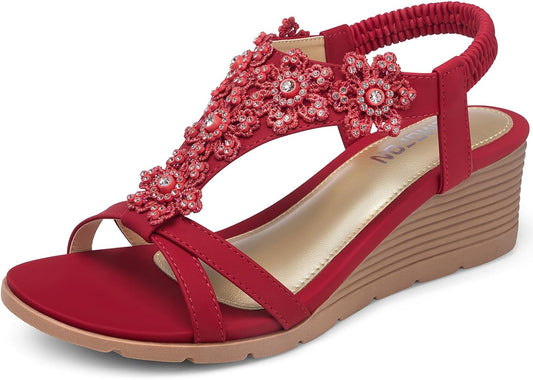 TEMOFON Women's Low Wedge Heels Summer Dressy Platform Sandals