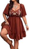 Plus Size Floral Boho Dress - Flowy A Line Cowgirl Summer Dress