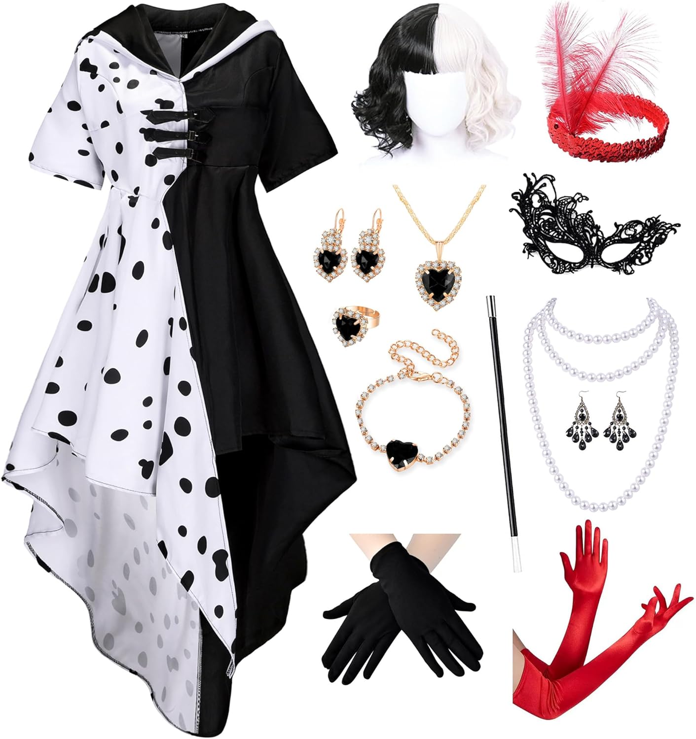 Dalmatian Costume Dress with Accessories for Women - 13Pcs Set