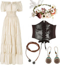 Renaissance Medieval Costume Dress 5 Pcs Set - Complete Fairy Outfit