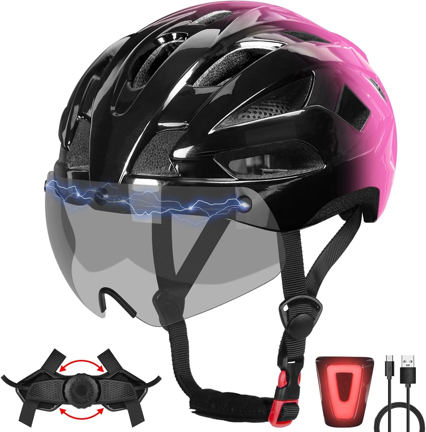 Bike Helmet Adult Lightweight with LED Light & Magnetic Goggles