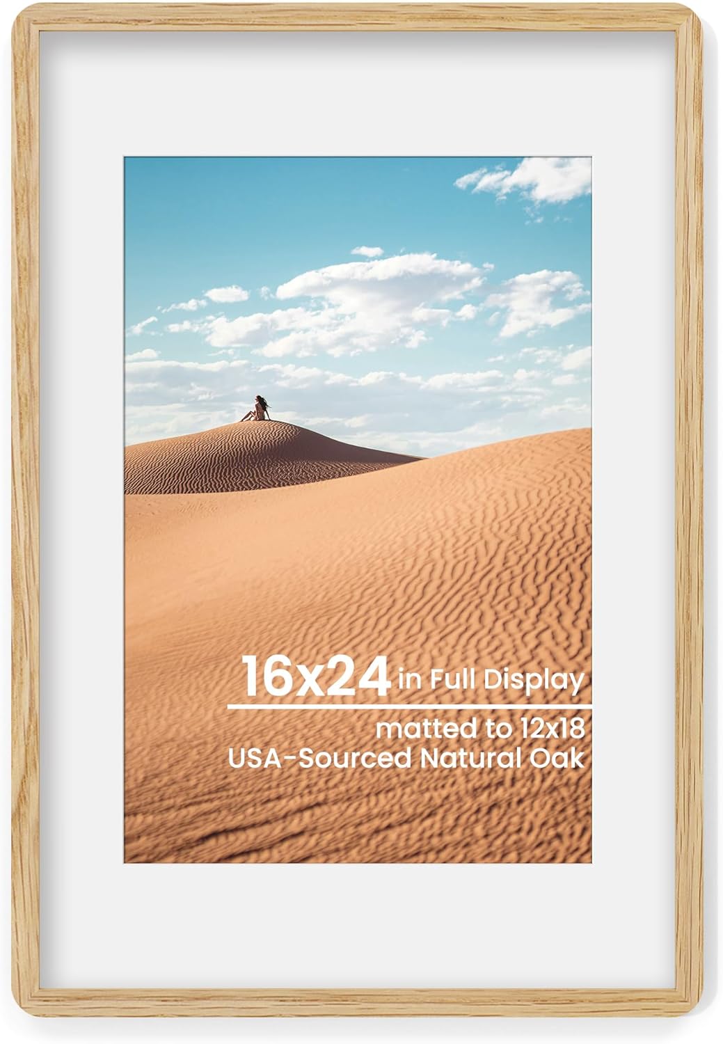 Natural Oak Wood 12x18 Picture Frame with Mat for Display
