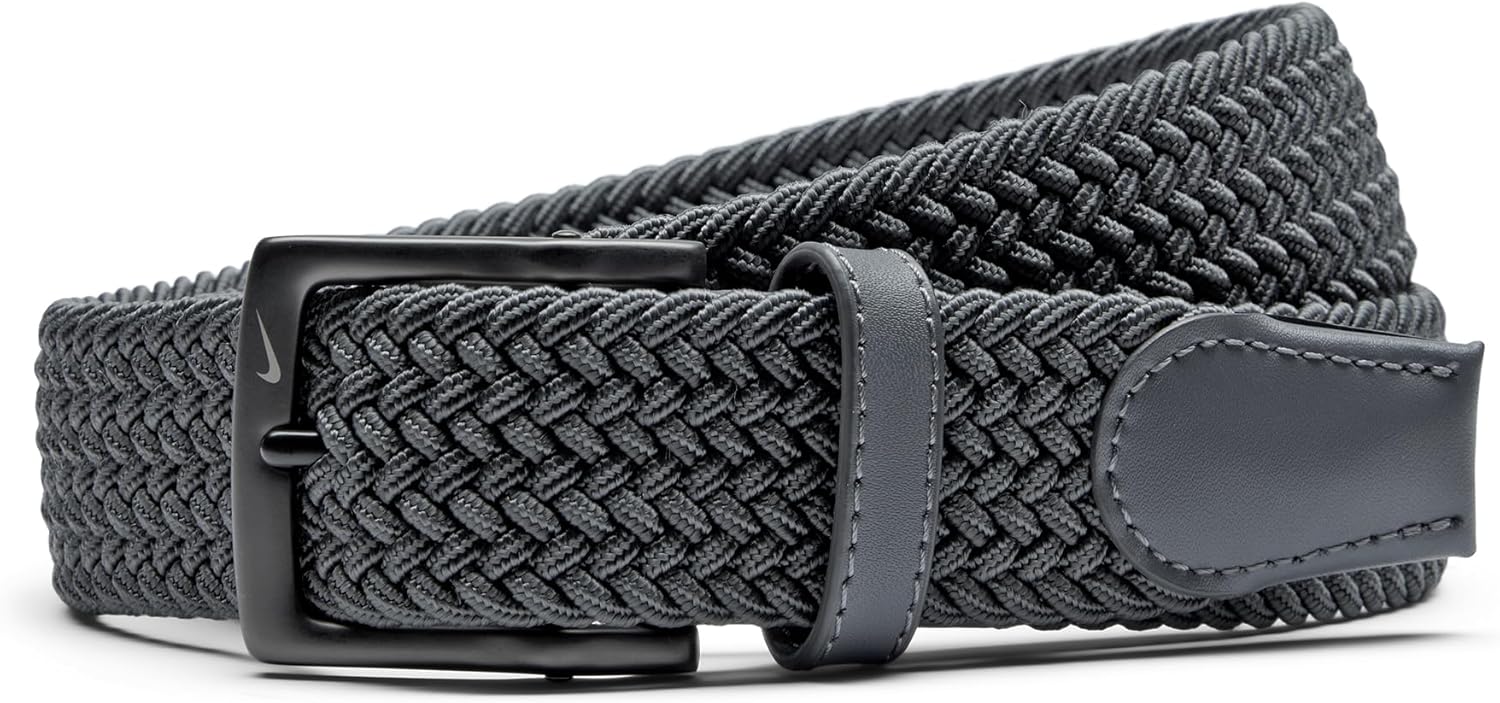 Nike mens Stretch Woven Belt with Custom Fit and Leather Trim