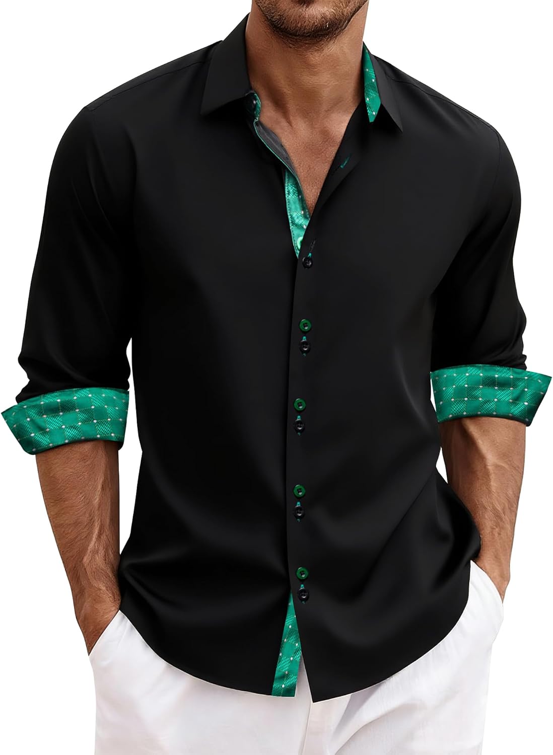 DiBanGu Men's Dress Shirt Long Sleeve Casual Button Down Style