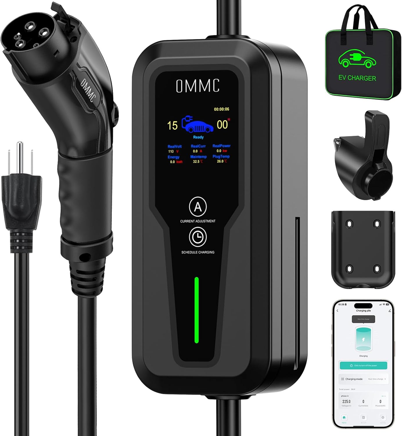 Portable Level 1 EV Charger - Smart App Control, 25FT Cable