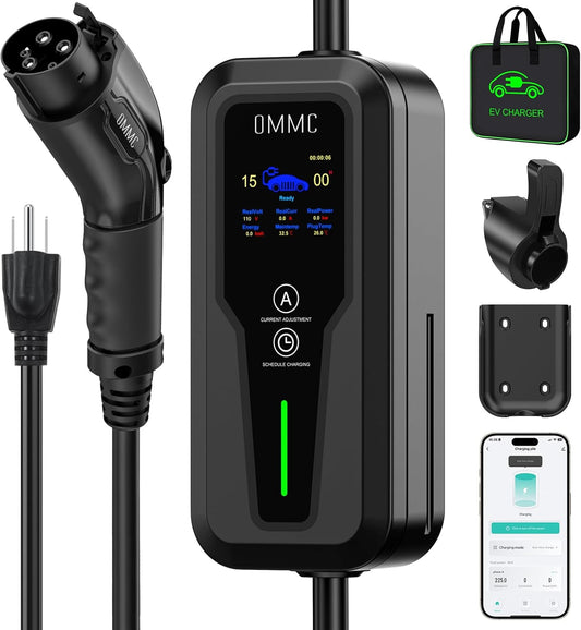 Portable Level 1 EV Charger - Smart App Control, 25FT Cable