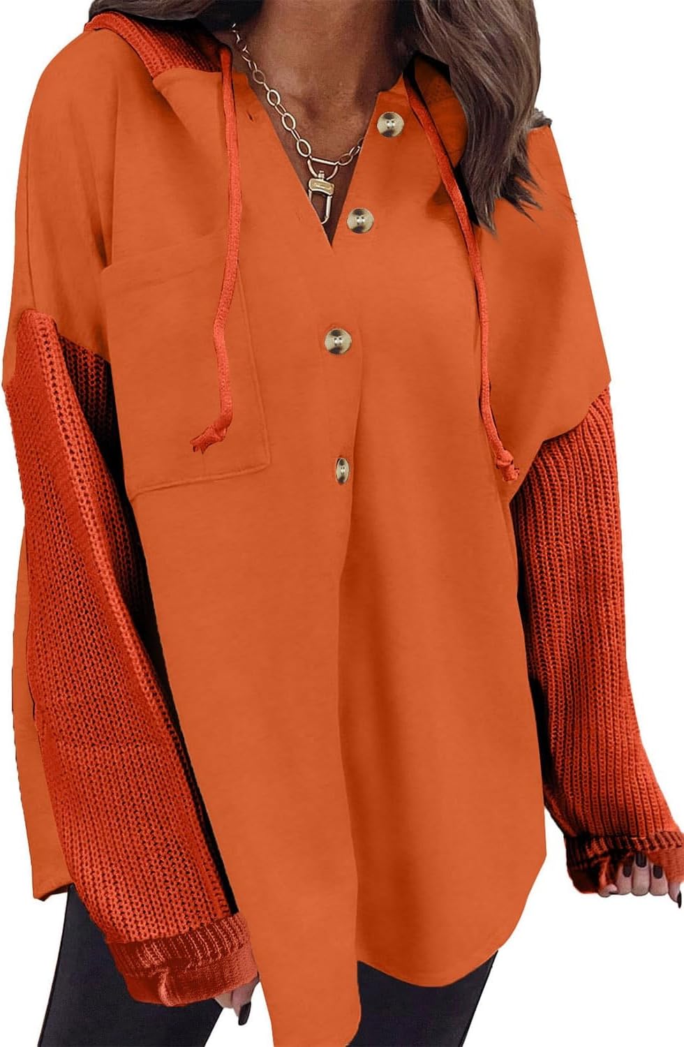 SHEWIN Oversized Sweatshirt for Women - Cozy Button Hooded Style