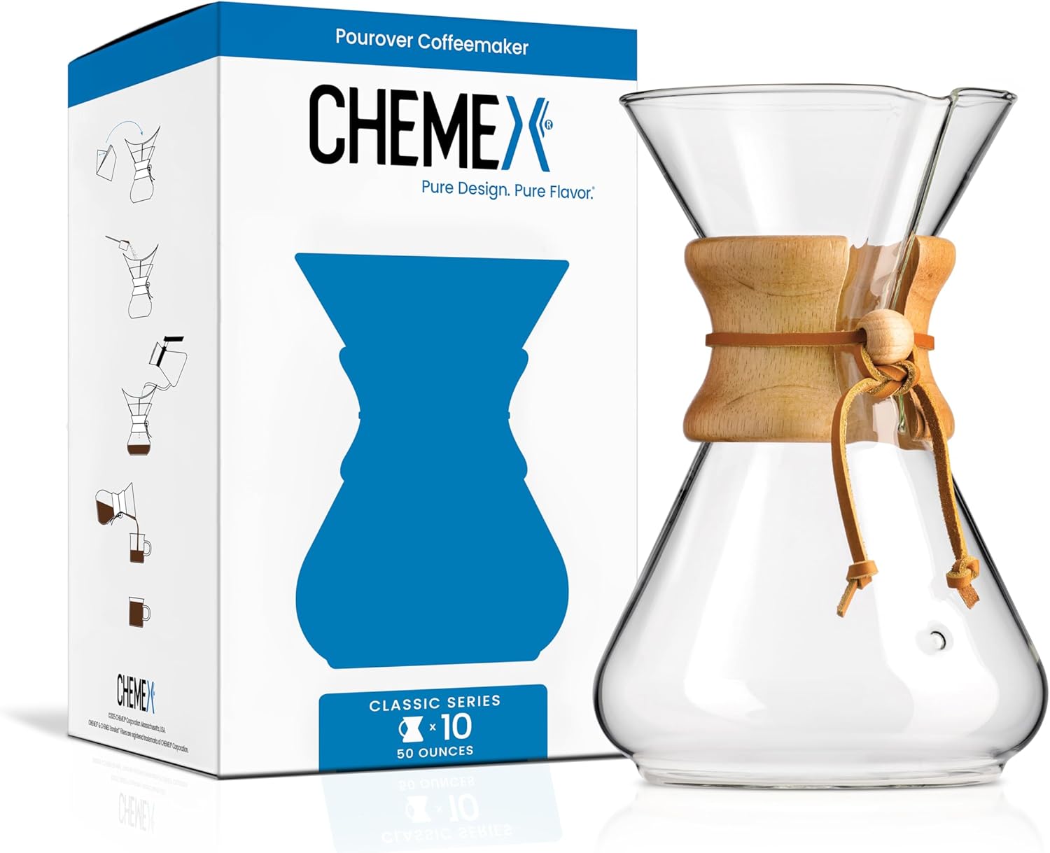Chemex Pour-Over Glass Coffeemaker - Classic Series 10-Cup