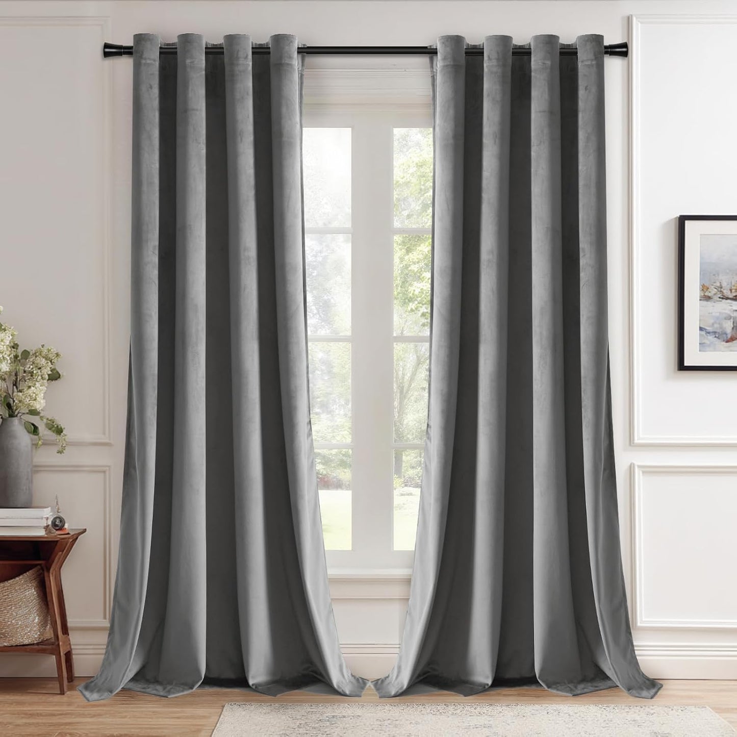JIUZHEN Grey Velvet Curtains for Living Room - 108 in Long