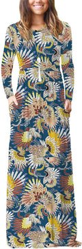 Women's Long Sleeve Loose Maxi Dress with Pockets - Flowy Everyday 5%