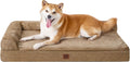 Large Memory Foam Dog Bed 36x27x6 in Camel - Orthopedic L-Shaped