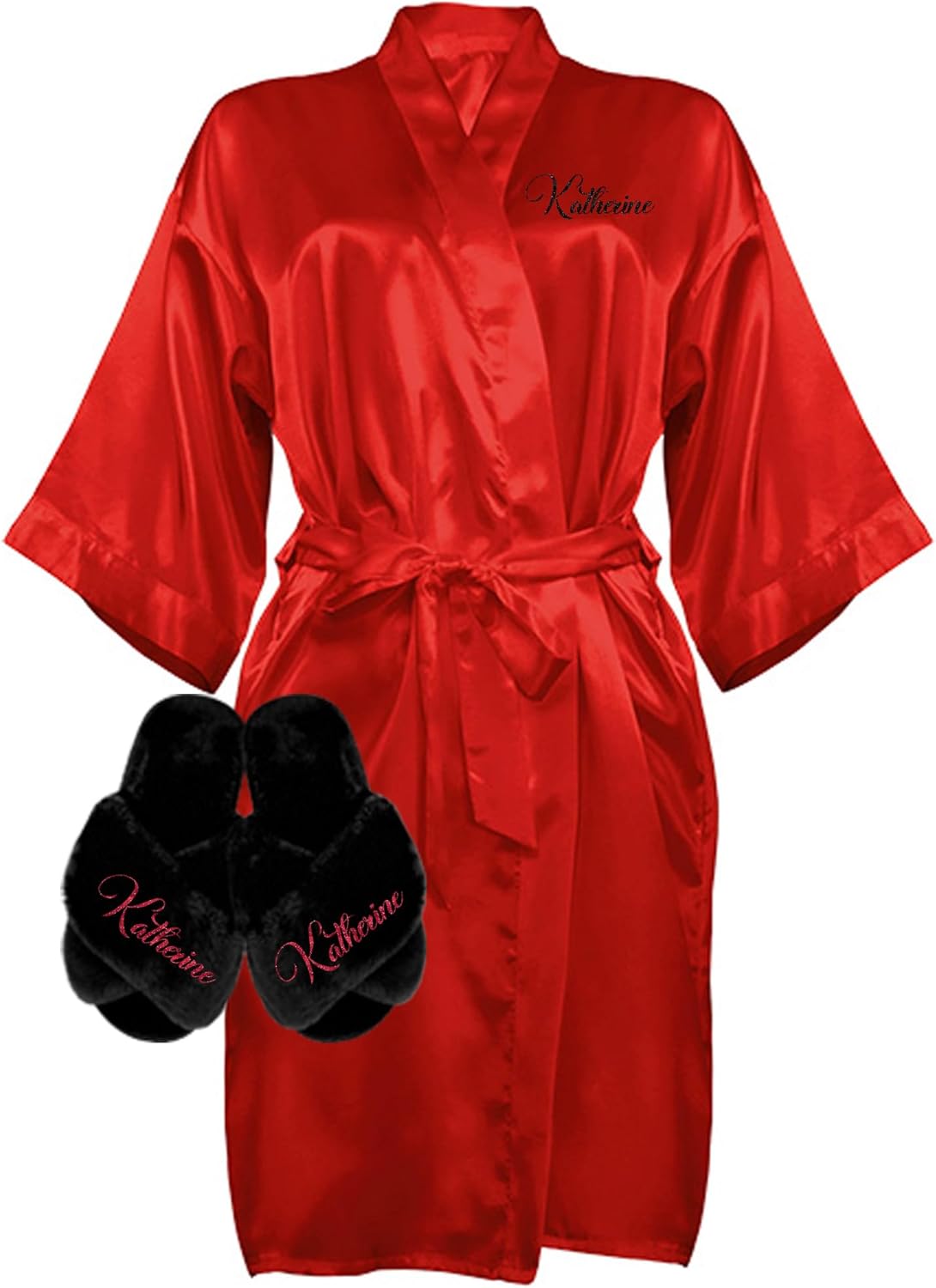 Custom Women Satin Robes and Slippers Gift Set for Her