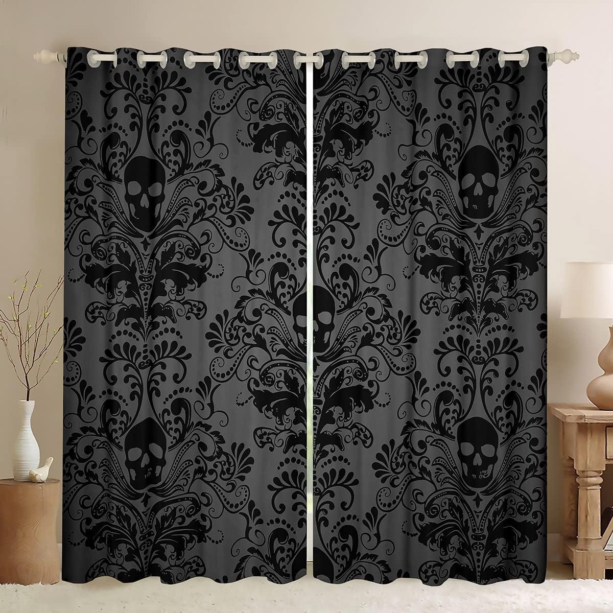 Gothic Floral Blackout Curtains - Exotic Sugar Skull Theme