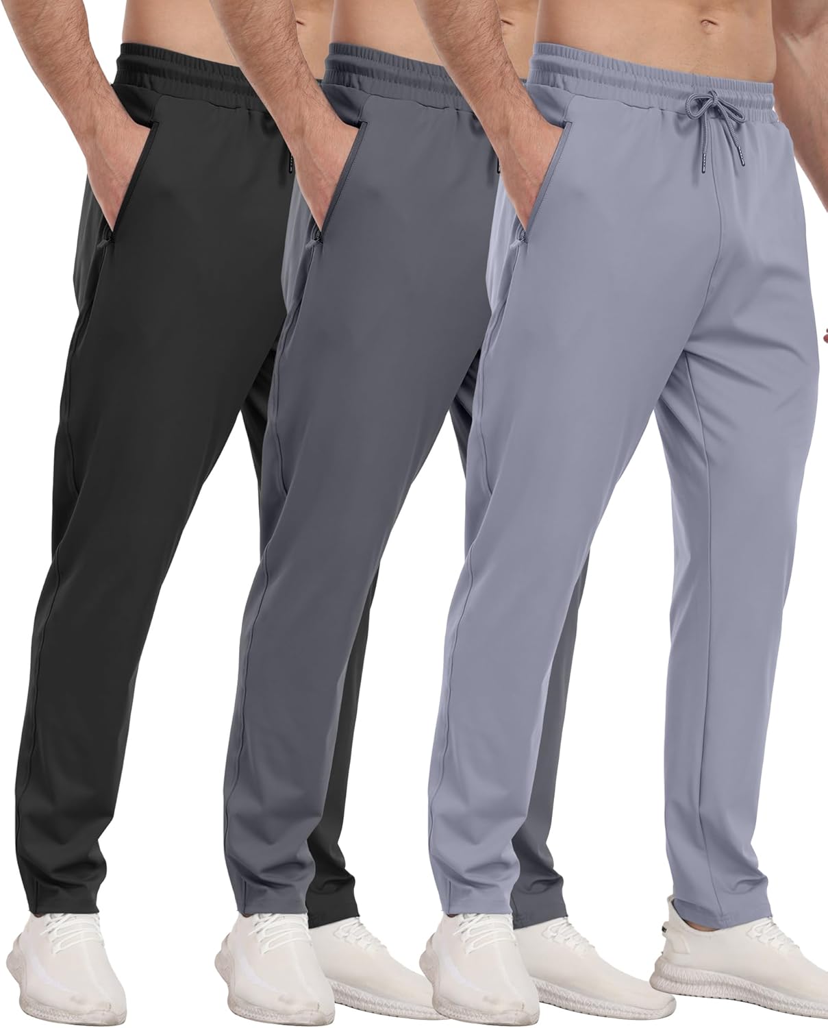 3 Pack Mens Athletic Sweatpants with Zipper Pockets for Gym