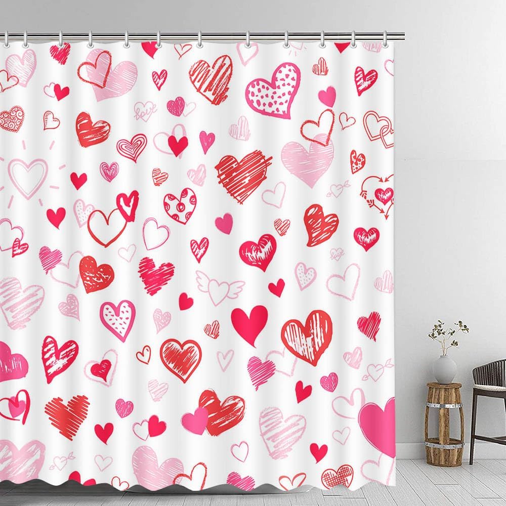 Red Heart Valentine's Shower Curtain - Waterproof & Machine Washable