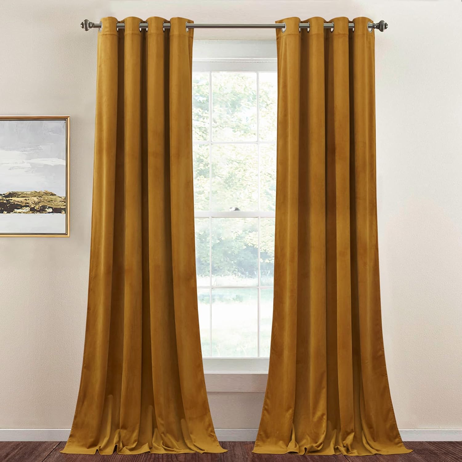 StangH Mustard Gold Velvet Curtains - Luxurious Blackout Drapes