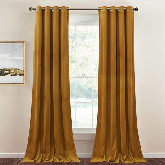 StangH Mustard Gold Velvet Curtains - Luxurious Blackout Drapes