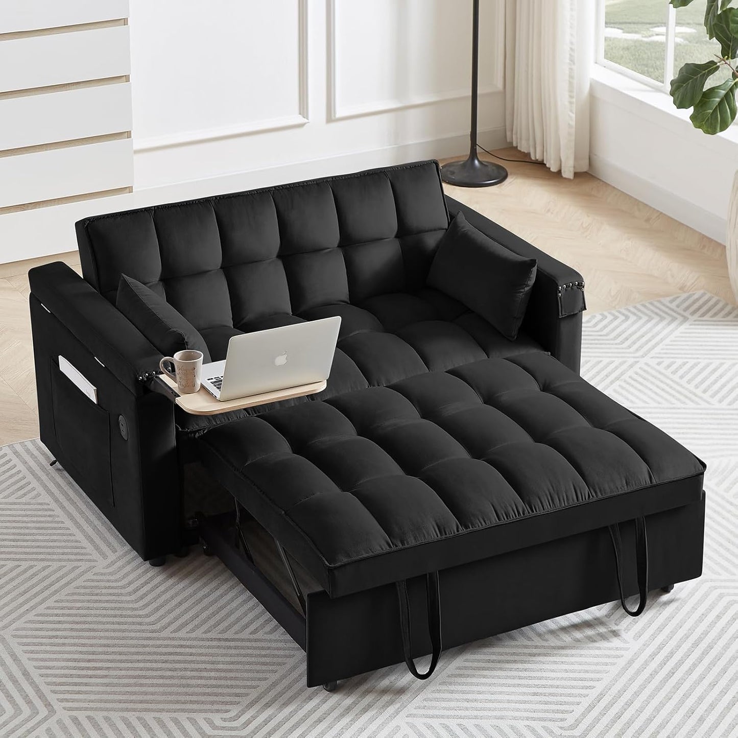 Convertible Sofa Bed with Adjustable Backrest and USB Port