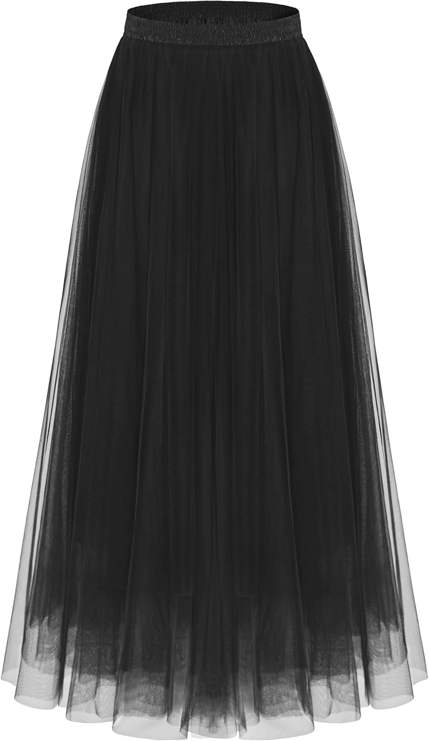 Kingfancy Women's Winter Skirts 2 Layered Tulle A-Line Midi Skirts