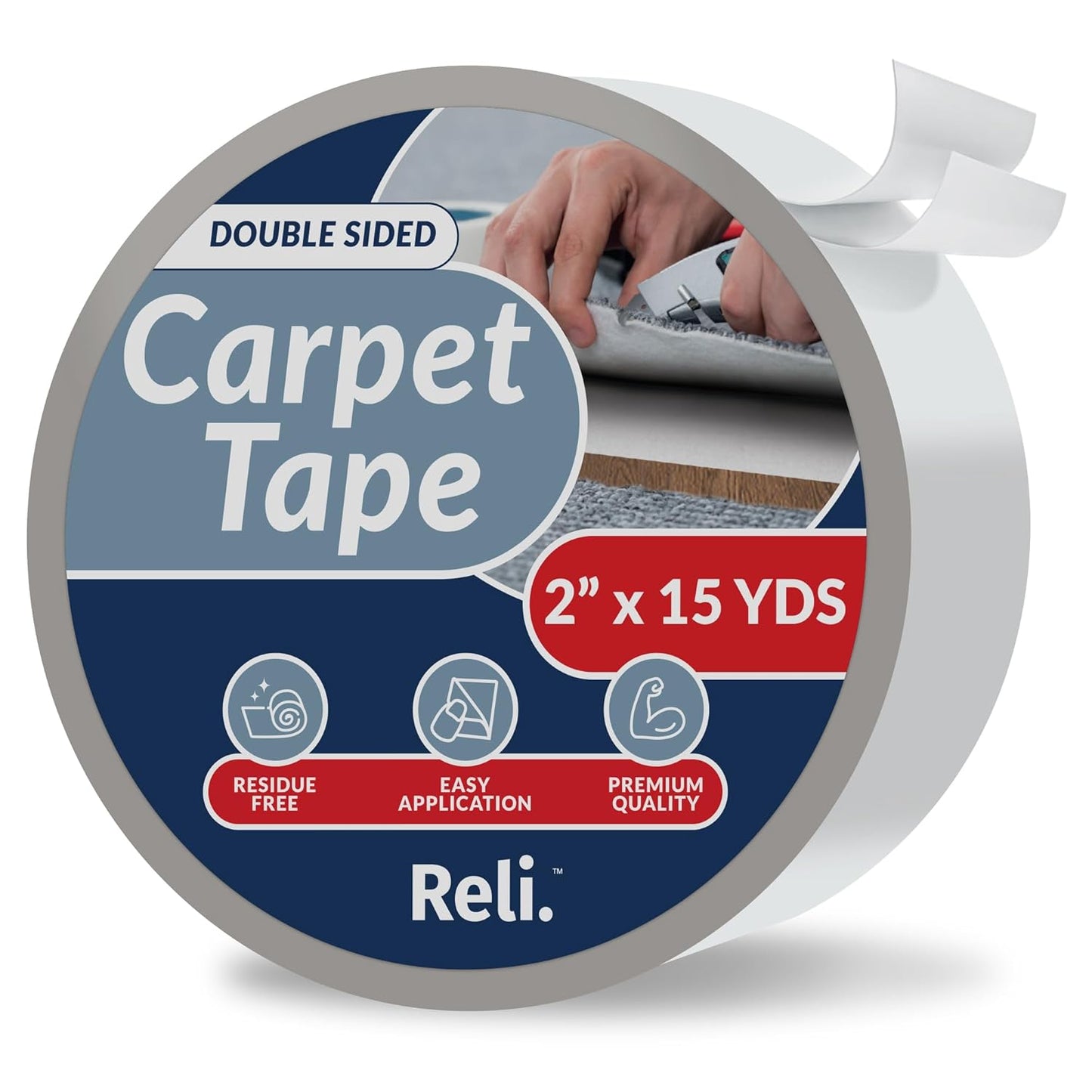 Secure Rugs Instantly! Reli. 2 x 15 Yards Double Sided Carpet Tape - Heavy Duty for Hardwood Floors