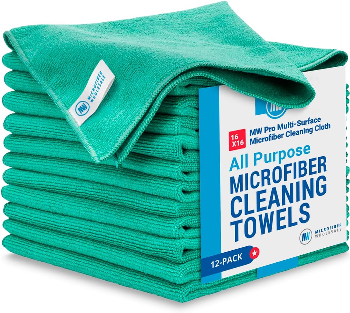 Green All-Purpose Microfiber Towels 12-Pack - 16 x 16 | MW Pro