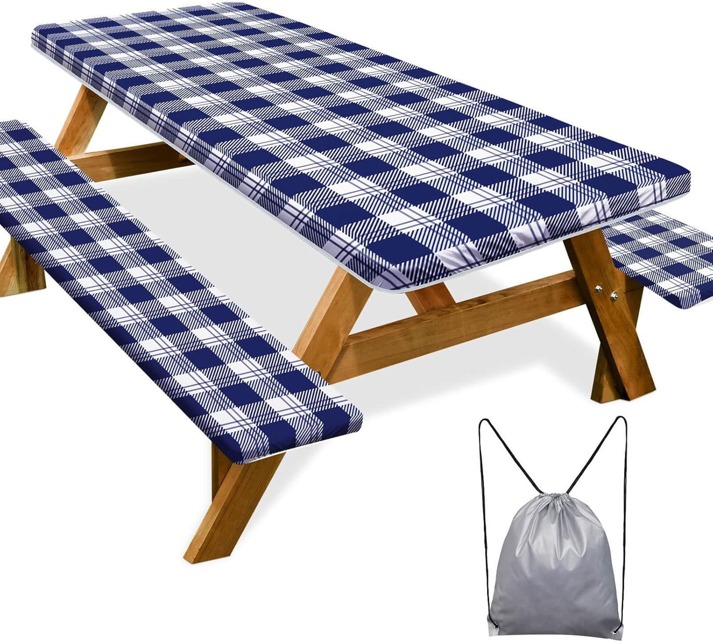 Waterproof Picnic Table Cover Set 72in - Blue Checkered